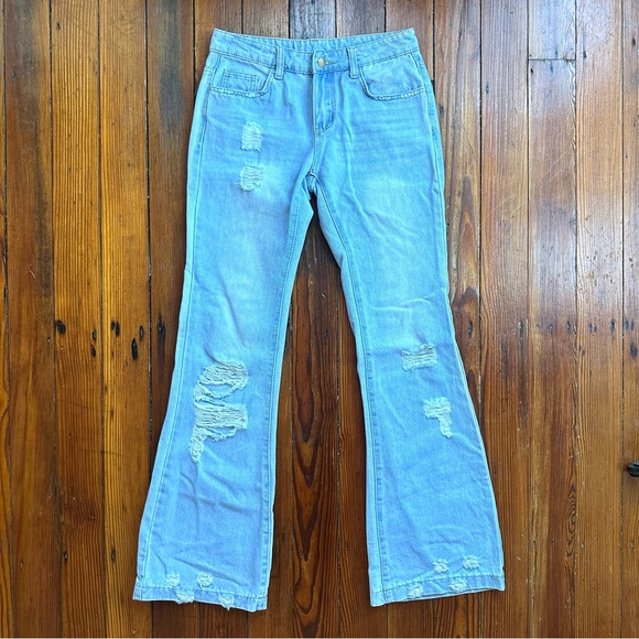 SHEIN Denim - SHEIN light wash distressed midrise flare jeans 26